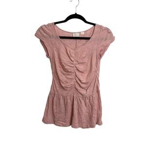 Anthropologie Top Womens Small Pink Ruched Peplum Scoop Neck Shirt Postmark